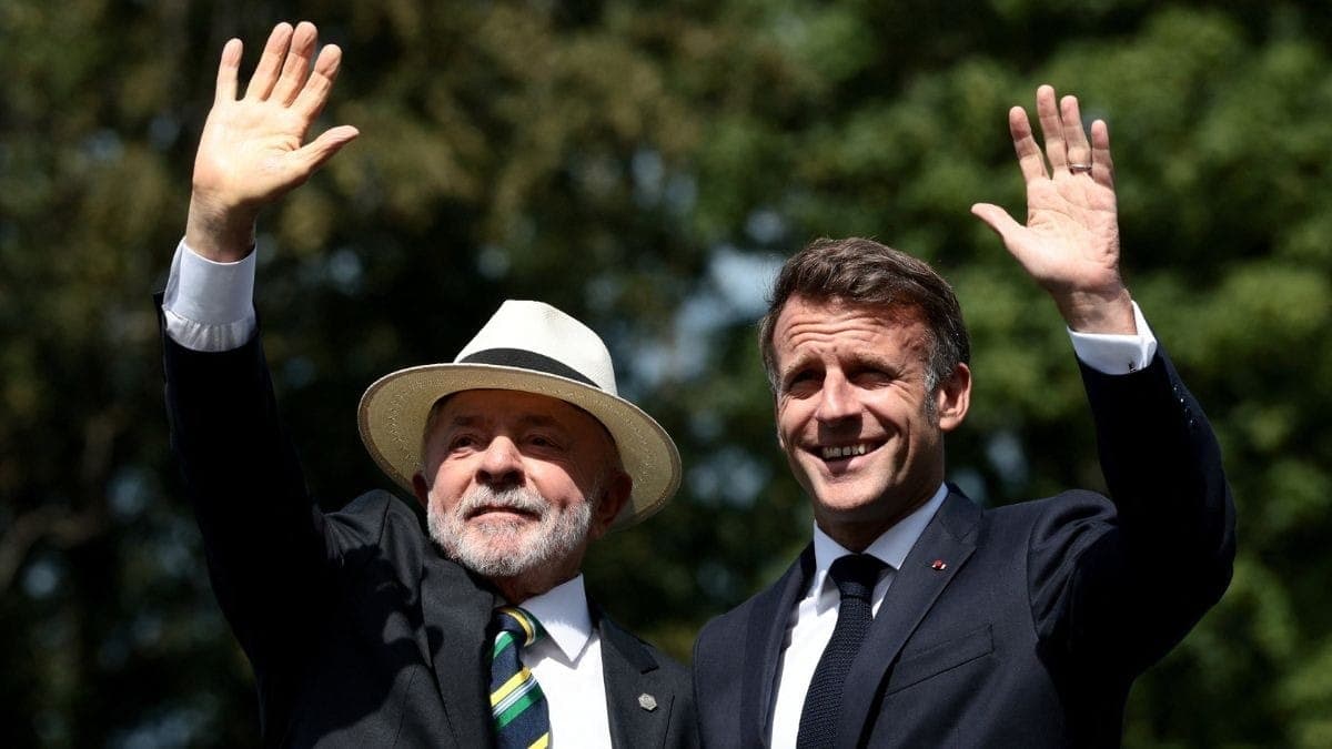 Lula e Emmanuel Macron na cúpula do G7