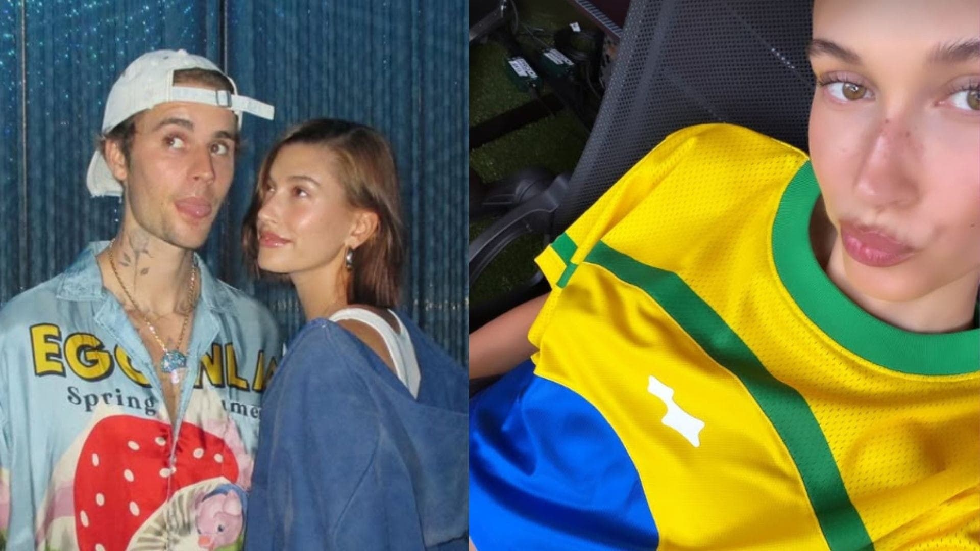 Hailey Bieber surgiu com cores do Brasil nos stories