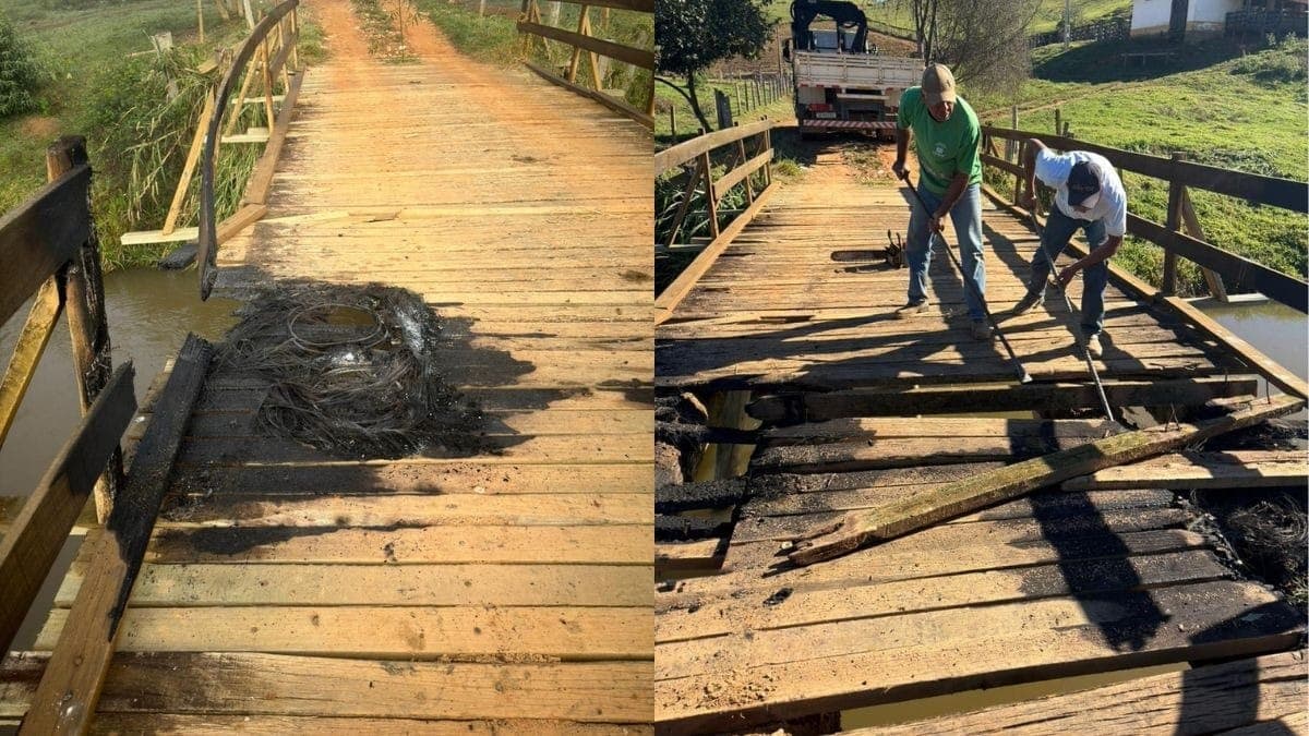 Ponte sobre o Rio Paraitinga pega fogo em Lorena