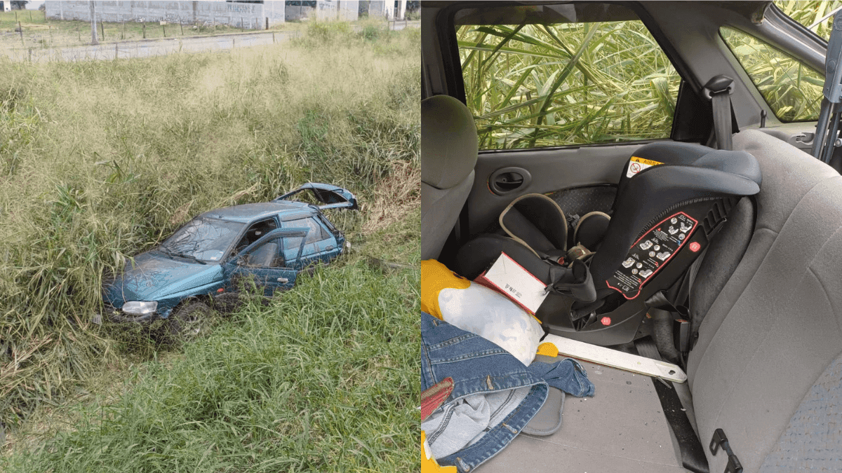 Carro é lançado para fora da Rod. Dutra em Pindamonhangaba