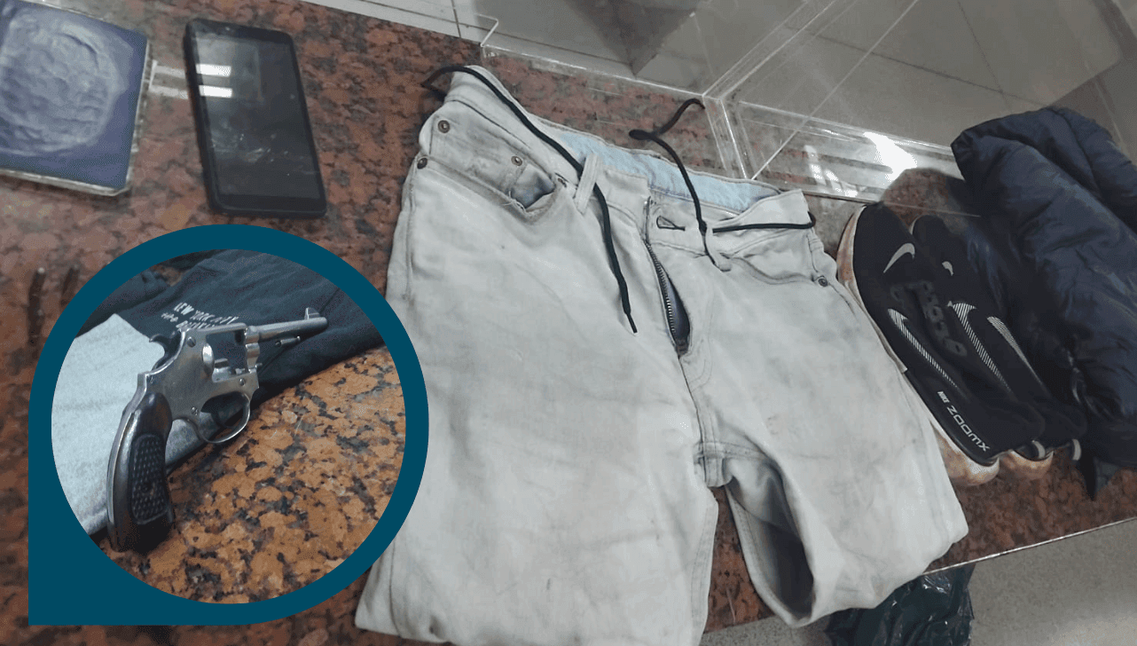 Junto com o investigado foram encontrados roupas, documentos, revolvér e munições