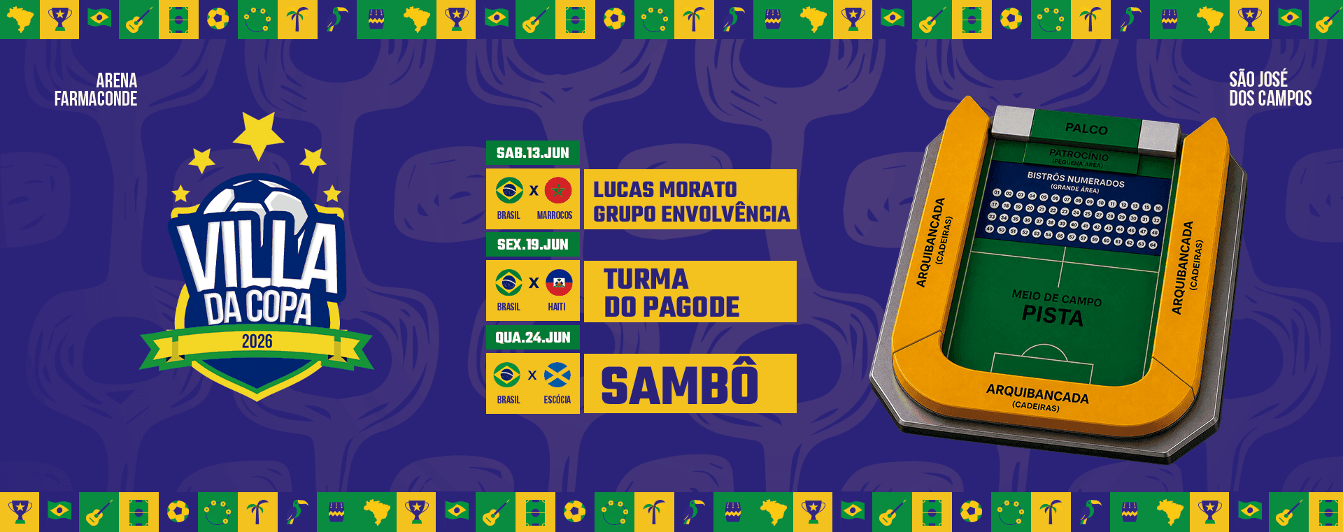 Villa da Copa terá transmissão de Brasil x Escócia nesta quarta (24)