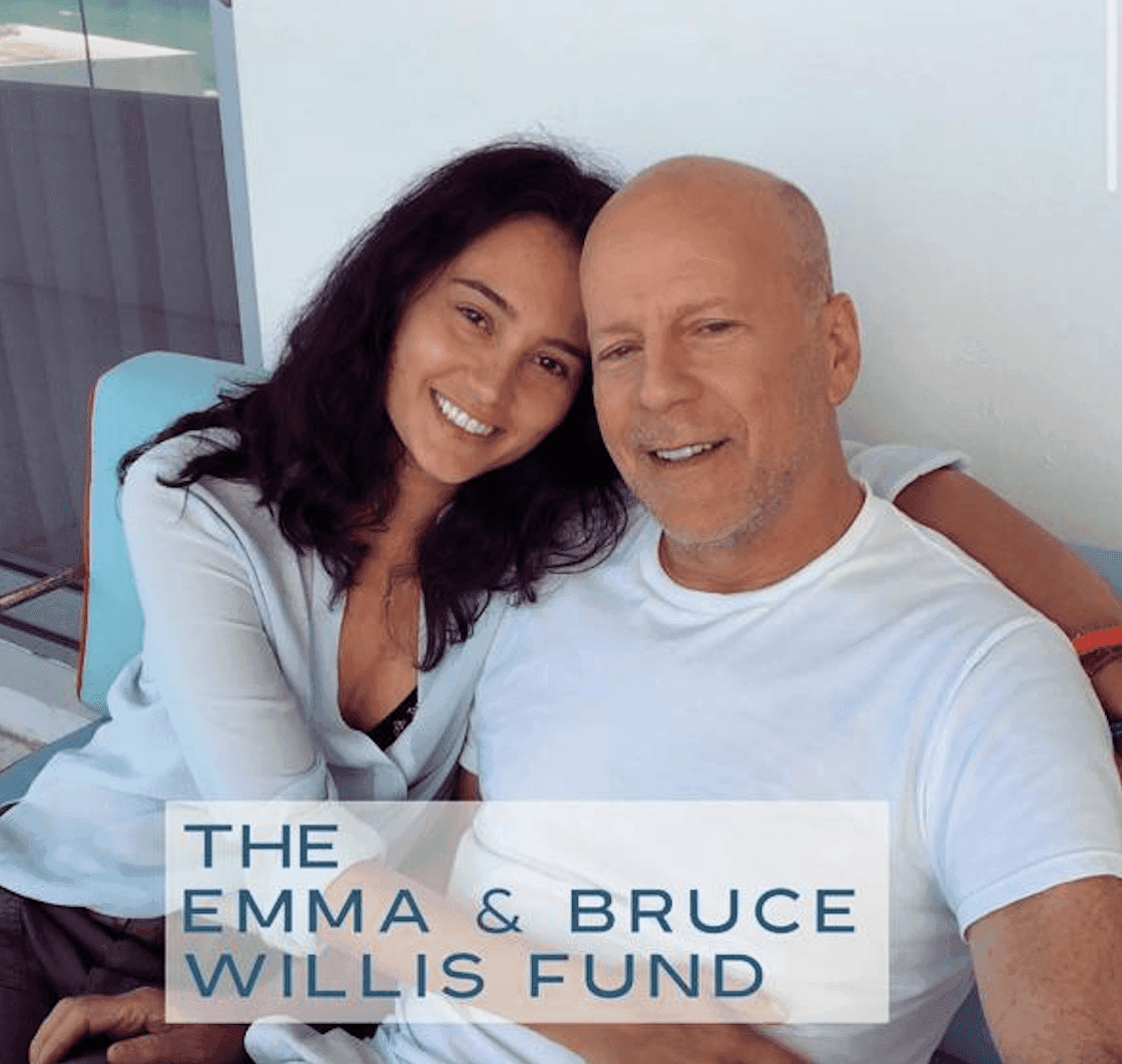 Bruce Willis e Emma Heming Willis em publicação sobre o lançamento do Emma & Bruce Willis Fund, criado para apoiar pesquisas sobre demência frontotemporal e familiares de pacientes