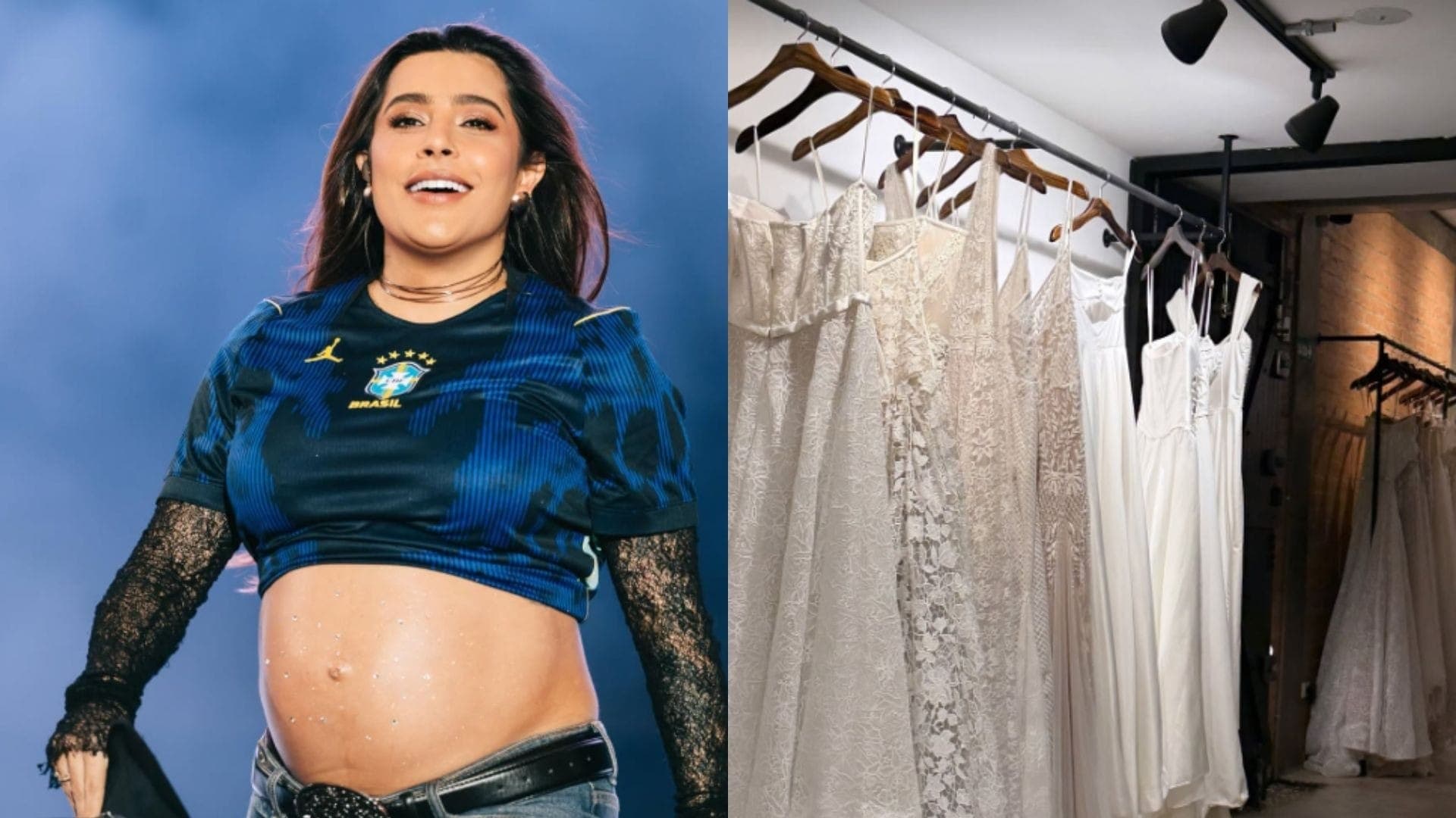 Lauana Prado mostrou que estava experimentando vestidos de noiva