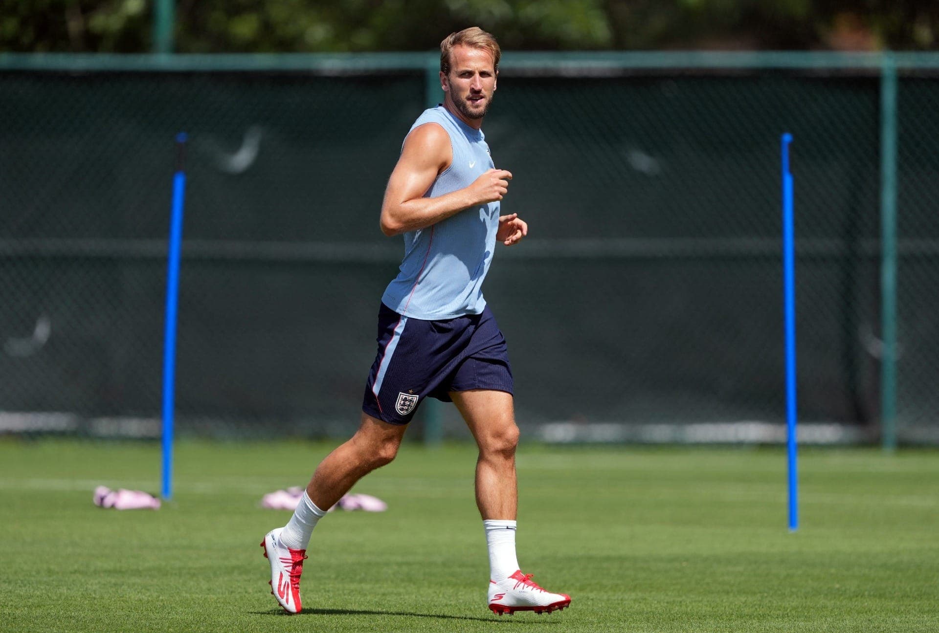 O artilheiro Harry Kane em treino da Inglaterra
