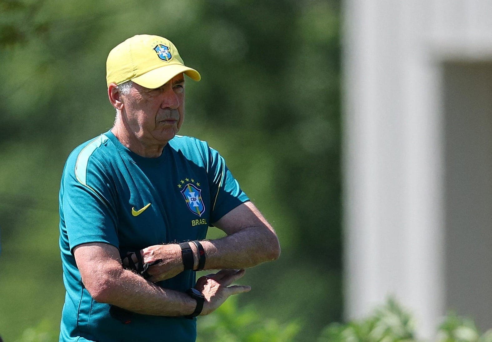 Carlo Ancelotti em treino da Seleção Brasileira