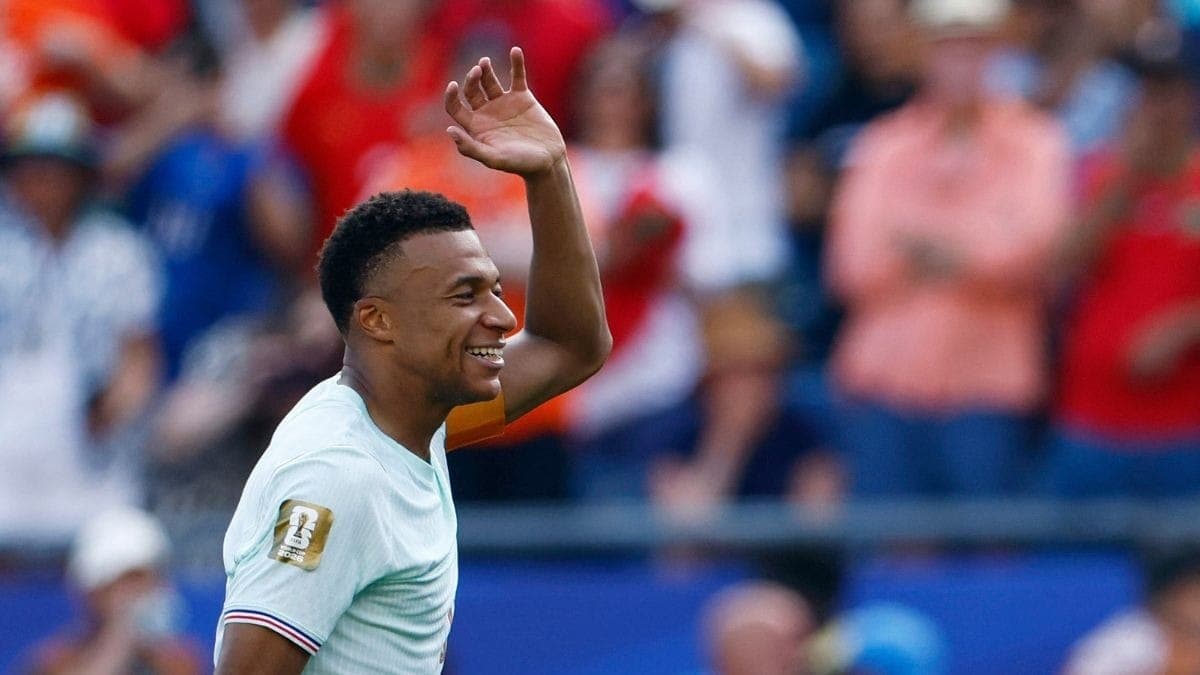 Mbappé comemorando a classificação contra o Marrocos