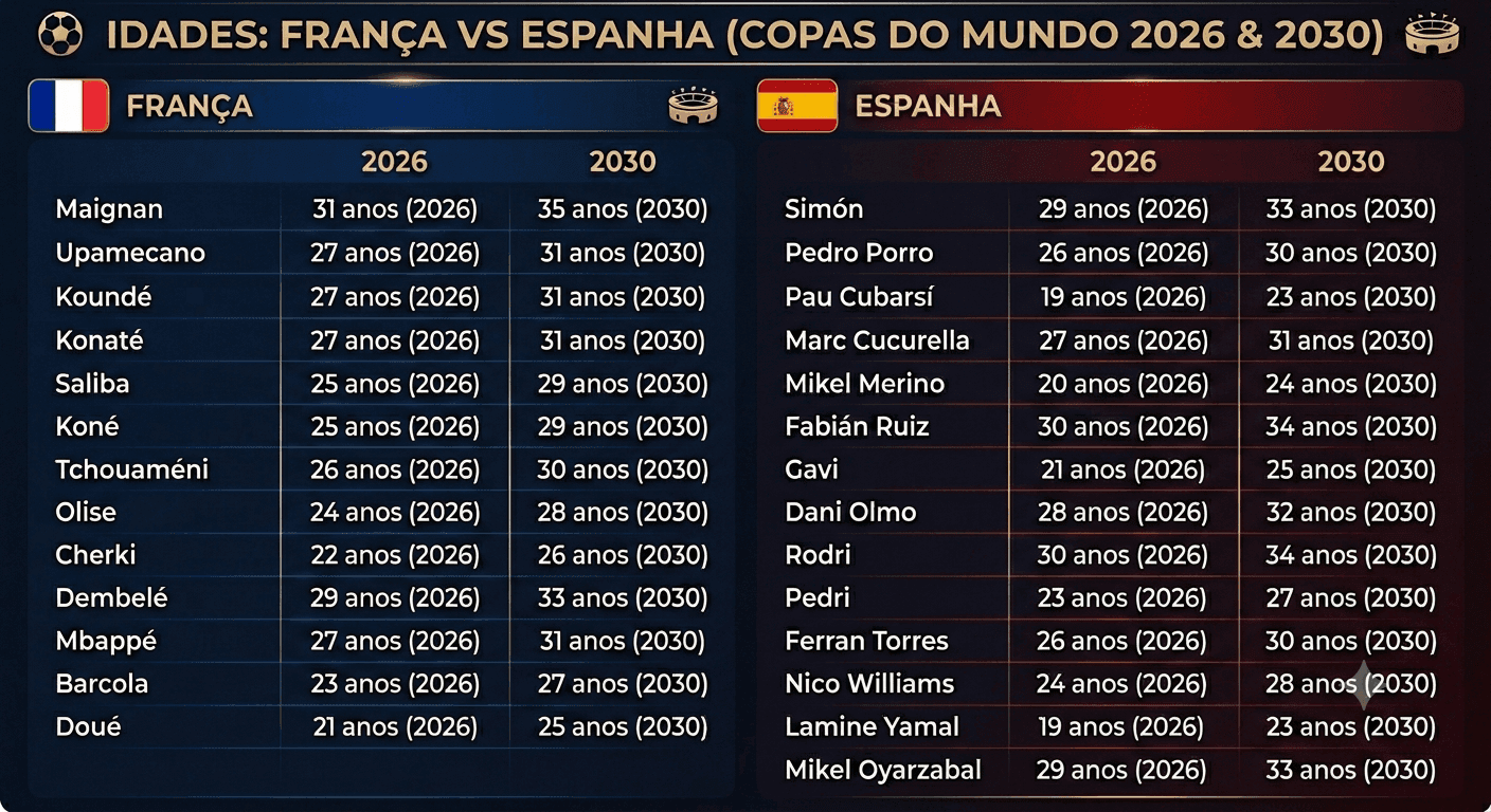 Confira as idades dos jogadores de França e Espanha para a próxima Copa do Mundo