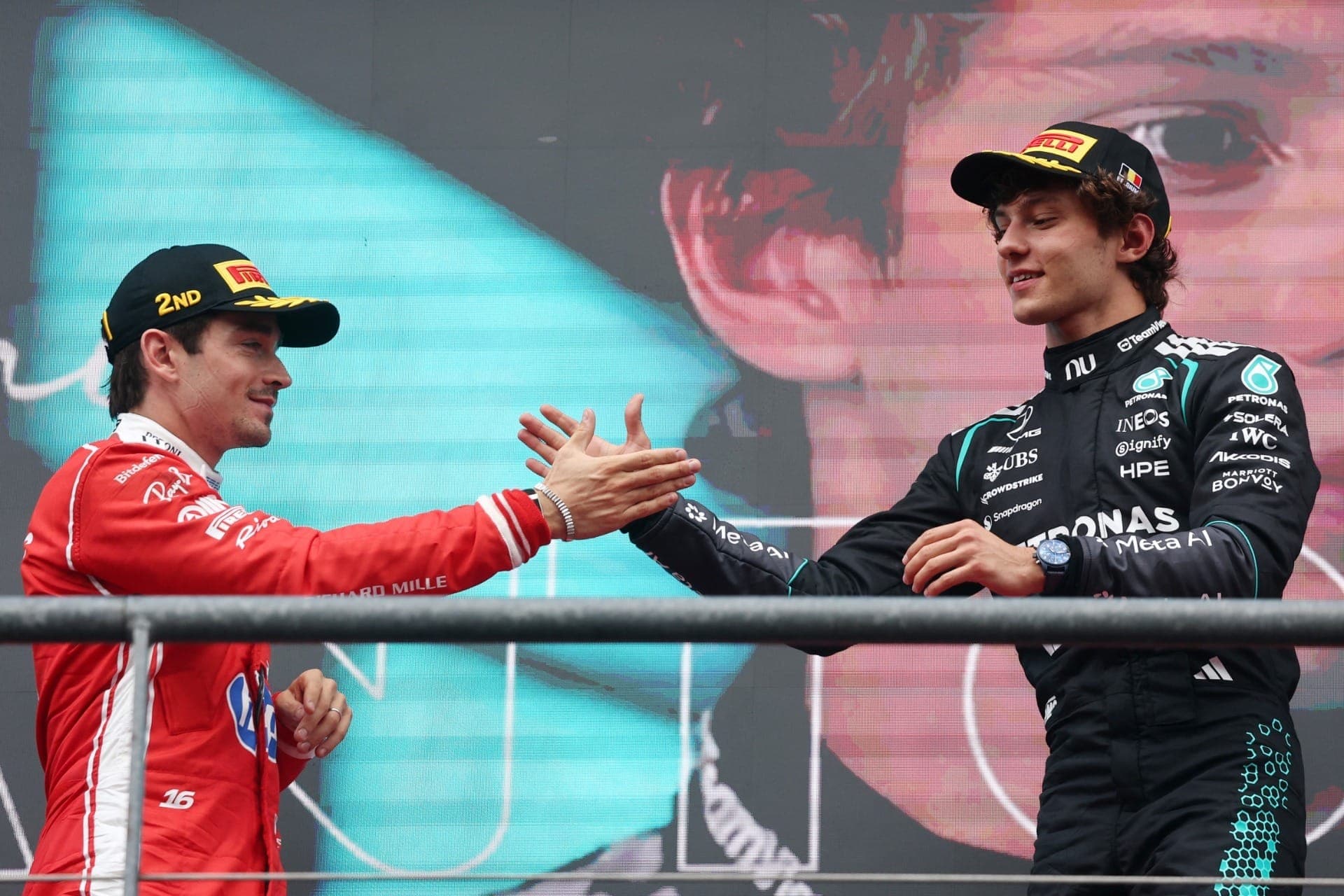 Leclerc e Antonelli no pódio do GP da Bélgica