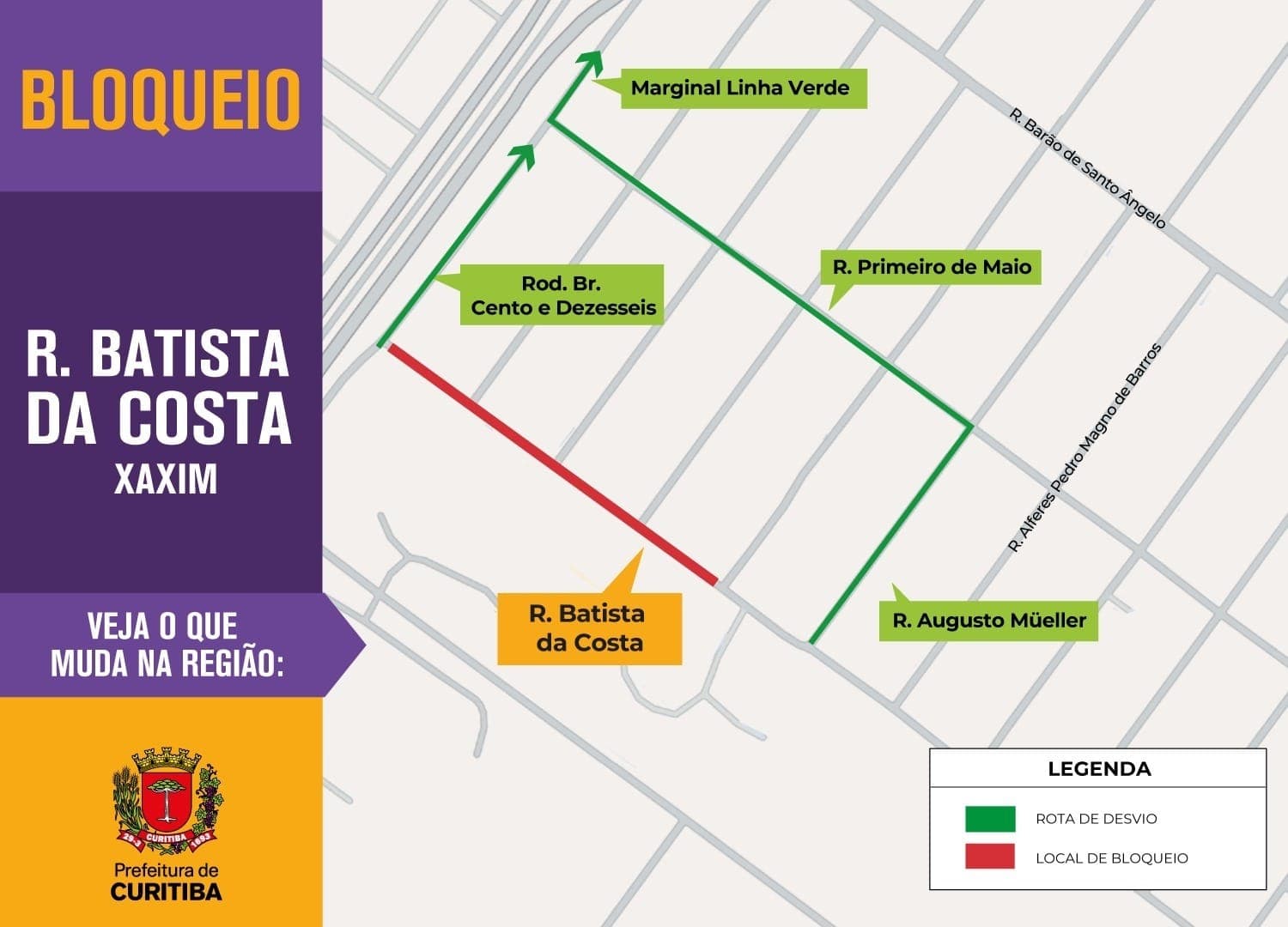 Desvio de rota sinalizado em verde na imagem
