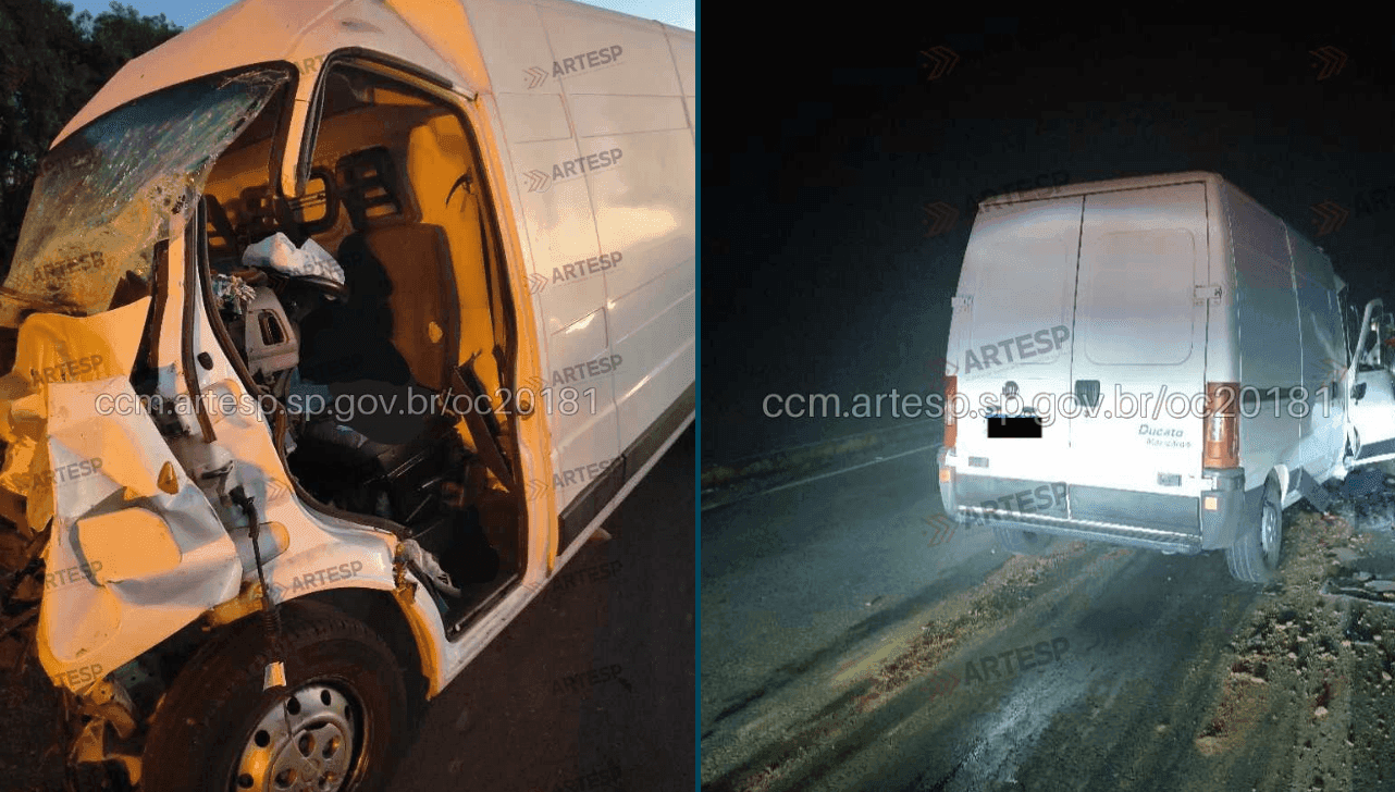Van ficou com a parte dianteira destruída após a colisão