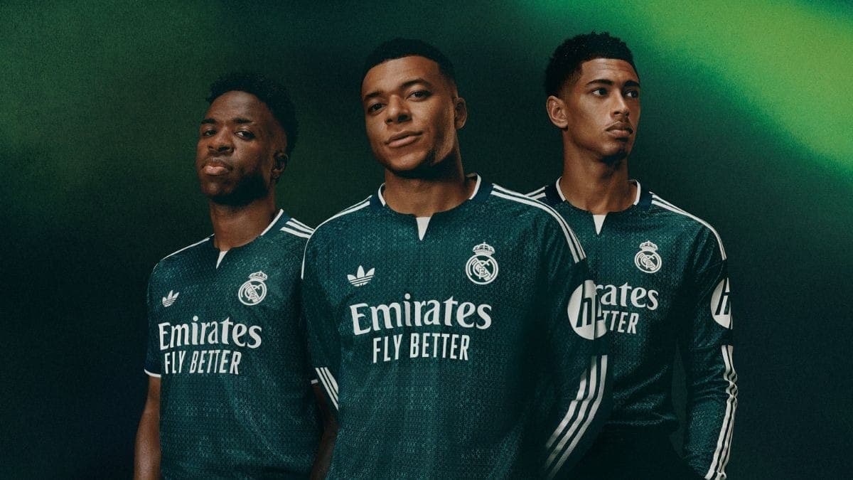 Vini Jr, Mbappé e Bellingham com o novo uniforme do Real Madrid