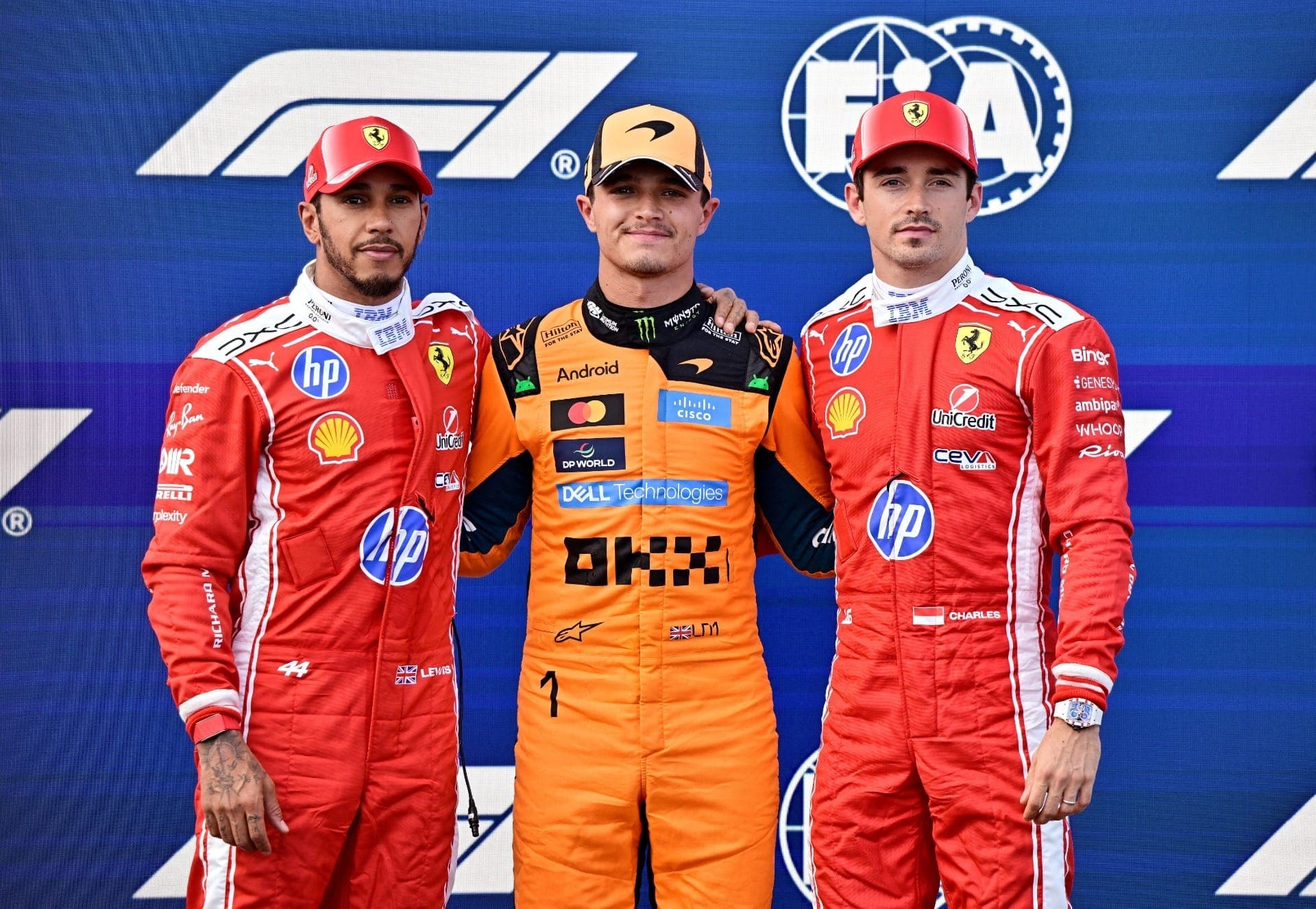 Lewis Hamilton, Lando Norris e Charles Leclerc na Hungria
