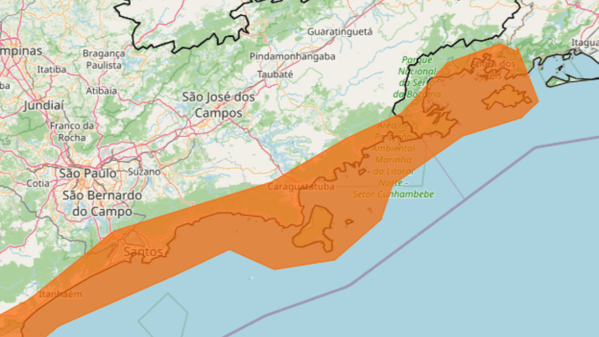 INMET emite alerta de perigo para ventos costeiros no Litoral Norte de SP