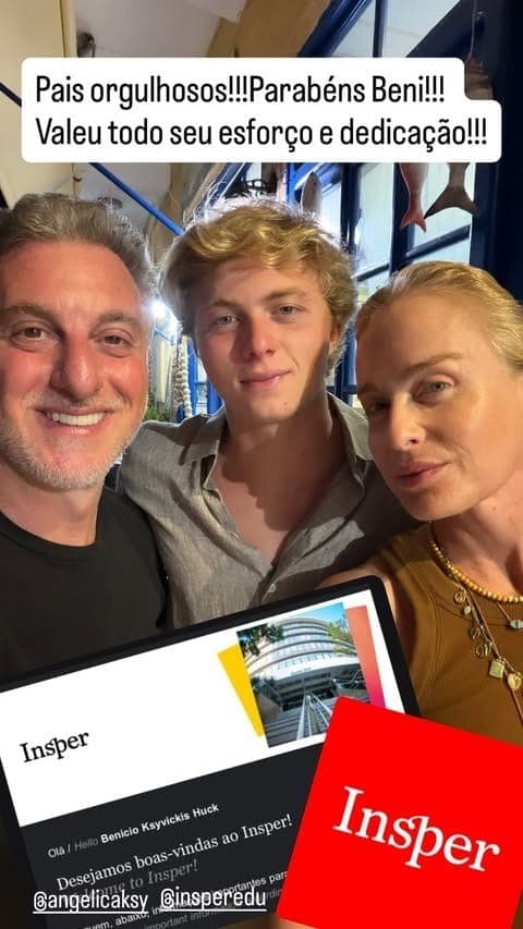 Luciano Huck e Angélica celebram aprovação de filho na faculdade