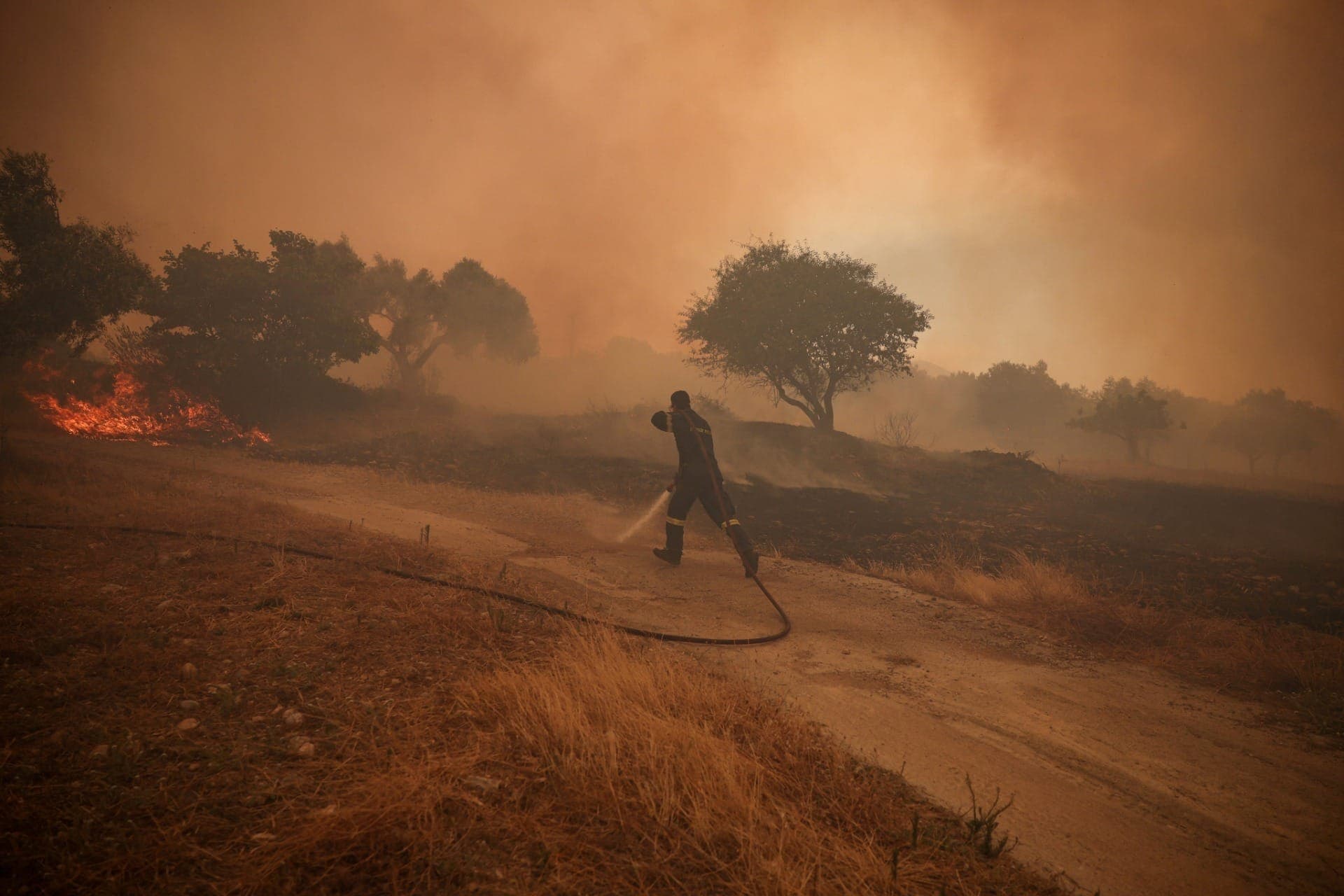 Calor e tempo seco dificultam combate aos incêndios florestais na Grécia