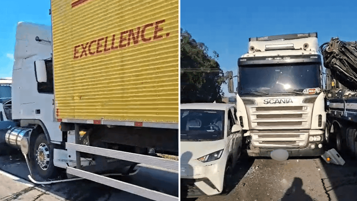 Acidente entre caminhões e carros causa congestionamento na Dutra em SJC