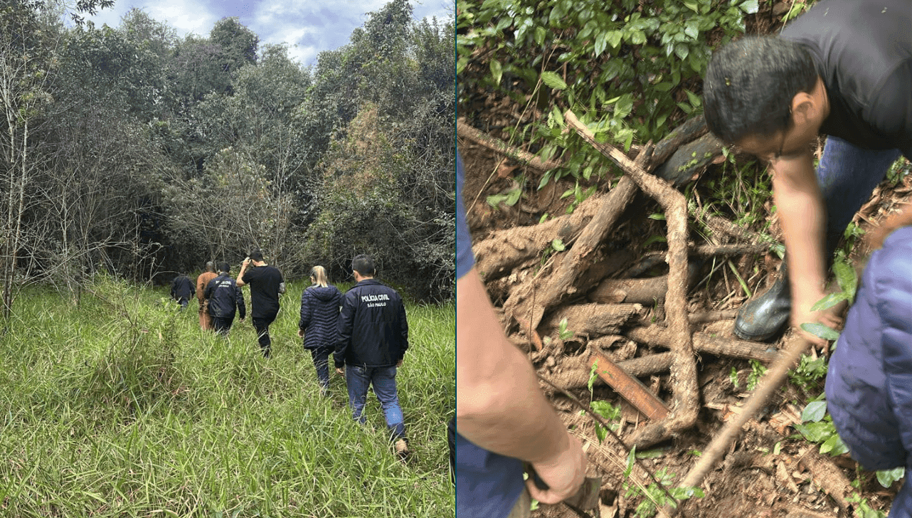 Equipes da polícia fizeram novas buscas em área de mata