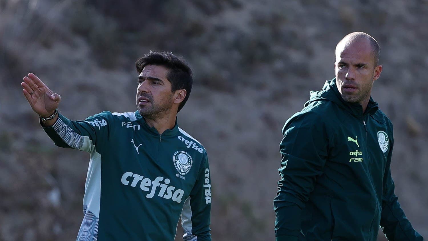 Abel Ferreira e Marcelo Lomba em treino do Palmeiras em La Paz