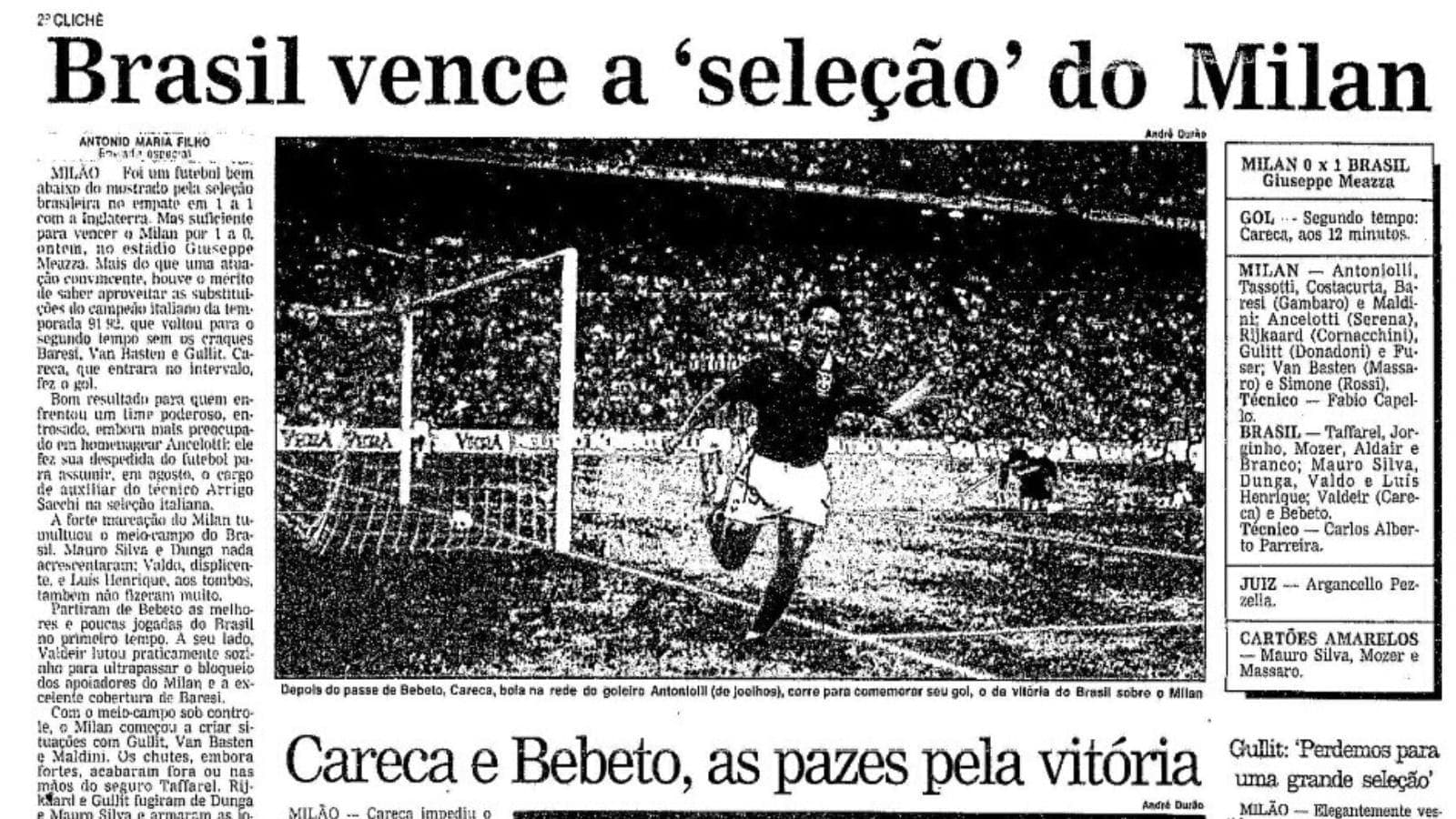 Comemoração de Careca em gol da vitória do Brasil