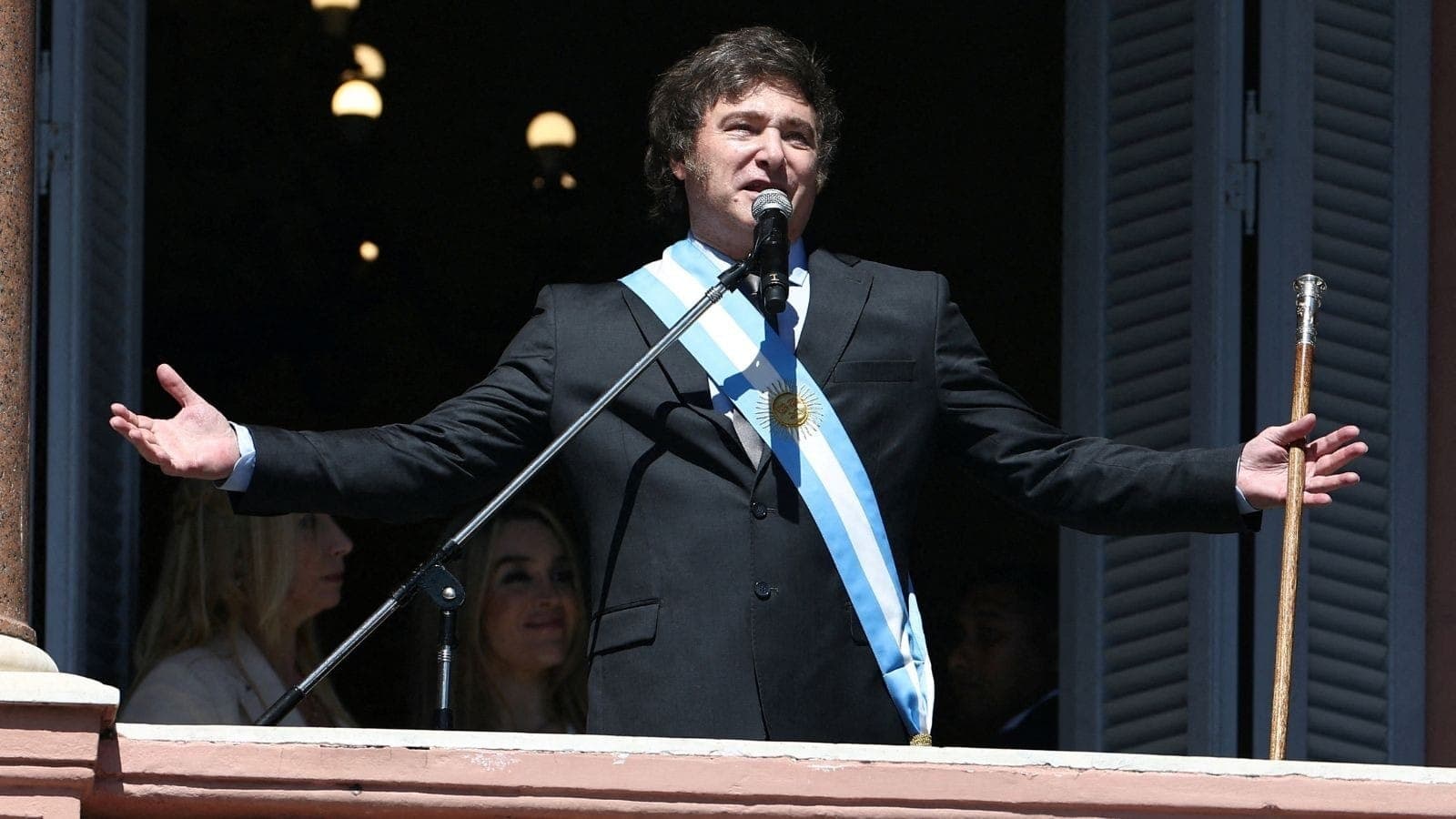 Javier Milei em seu primeiro pronunciamento como presidente, em Buenos Aires