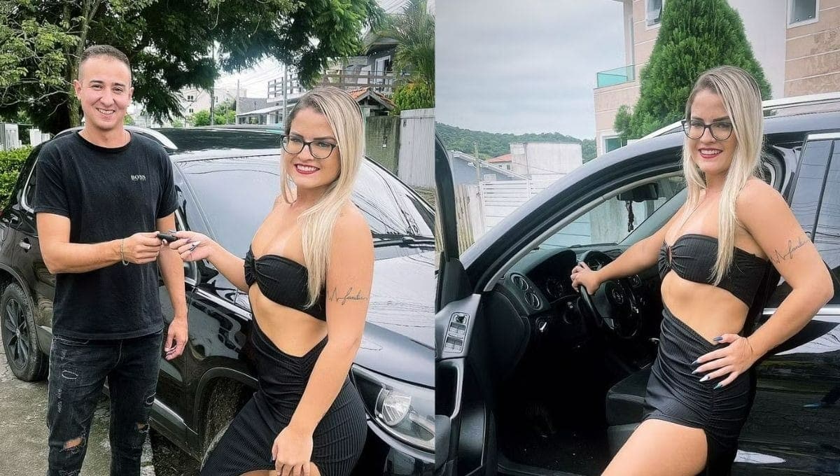 Influenciadora ganha carro de marido