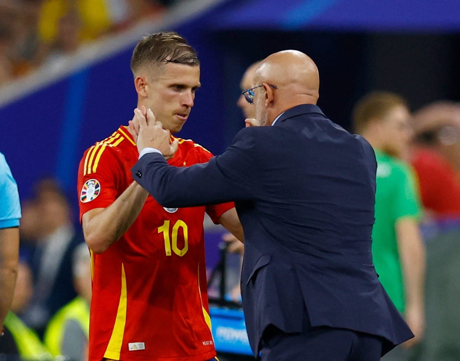 Dani Olmo e Luis de la Fuente, da Espanha, na Eurocopa 2024