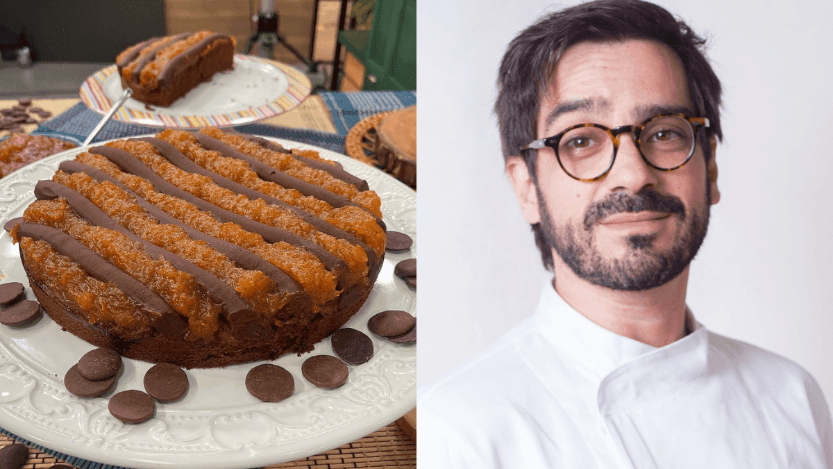 Faça o bolo de chocolate com doce de abóbora do Lucas Corazza