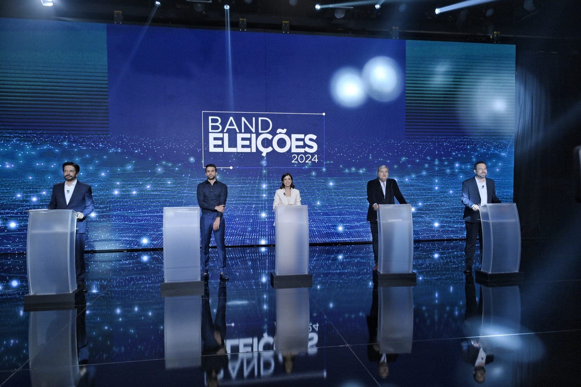 Ricardo Nunes (MDB), Pablo Marçal (PRTB), Tabata Amaral (PSB), José Luiz Datena (PSDB) e Guilherme Boulos (PSOL)