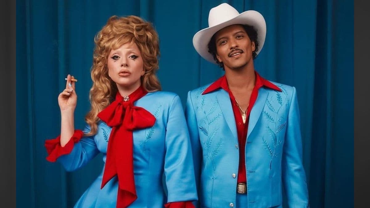 Lady Gaga e Bruno Mars em promoção da nova canção