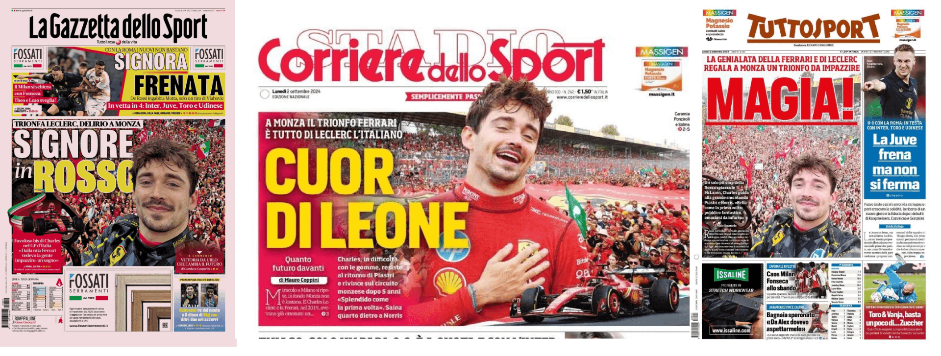 Jornais italianos exaltam vitória de Leclerc