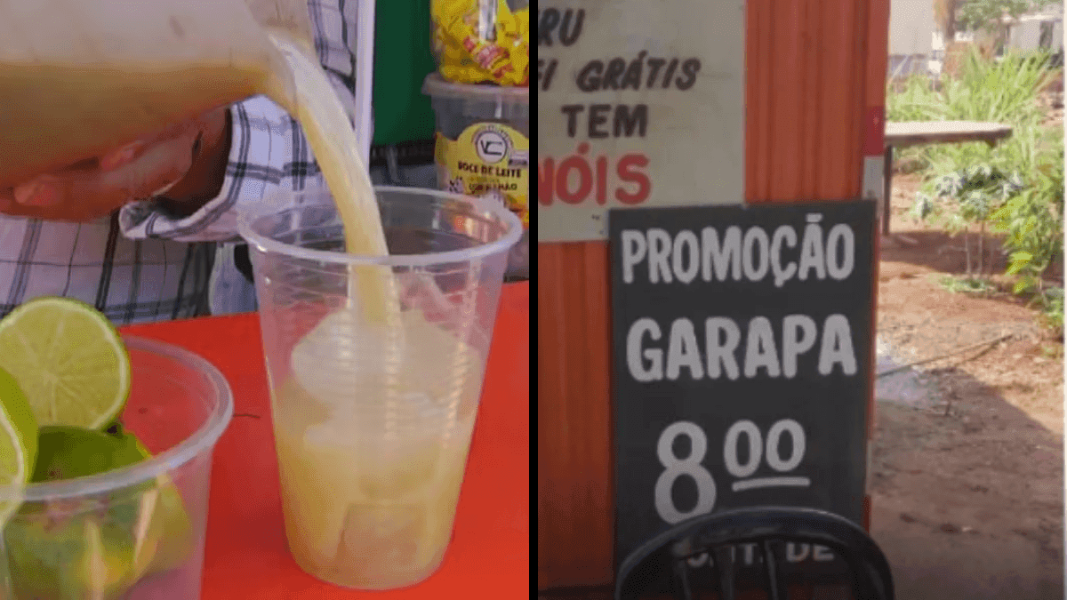Comerciante cria "open bar" de caldo de cana para amenizar o calor em Goiás