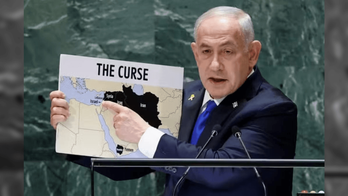 Benjamin Netanyahu mostra mapa do Irã durante discurso na ONU