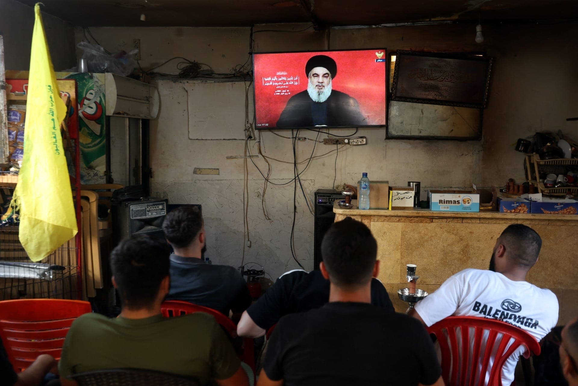 Imagem de arquivo de Sayyed Hassan Nasrallah em discurso na televisão do Líbano