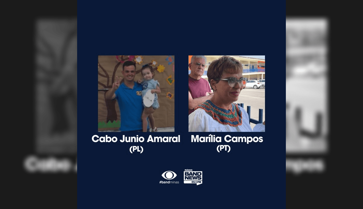 Cabo Junio Amaral e Marília Campos no momento da eleição