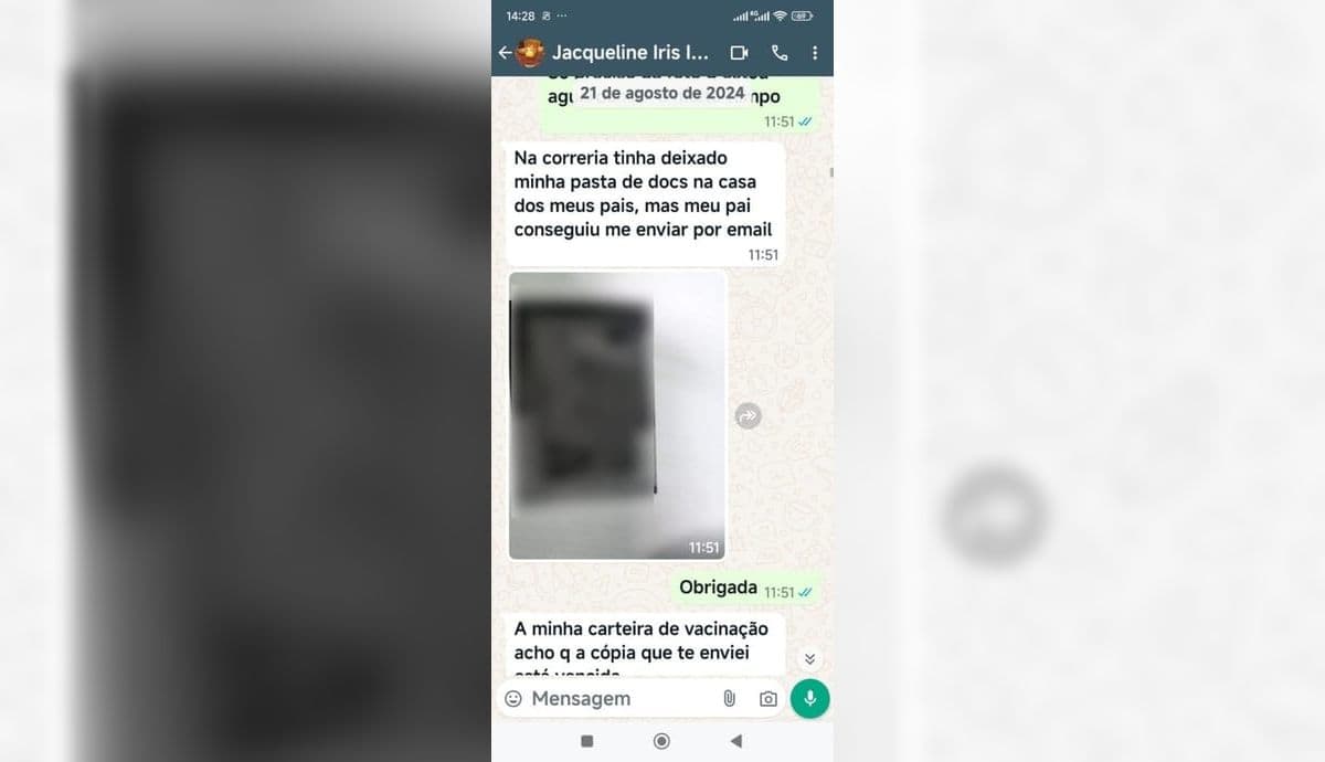 A mensagem que aparece no print revelado pelo laboratório PCS Saleme do envio do diploma falso de Jacqueline Iris Bacellar de Assis é de agosto de 2024