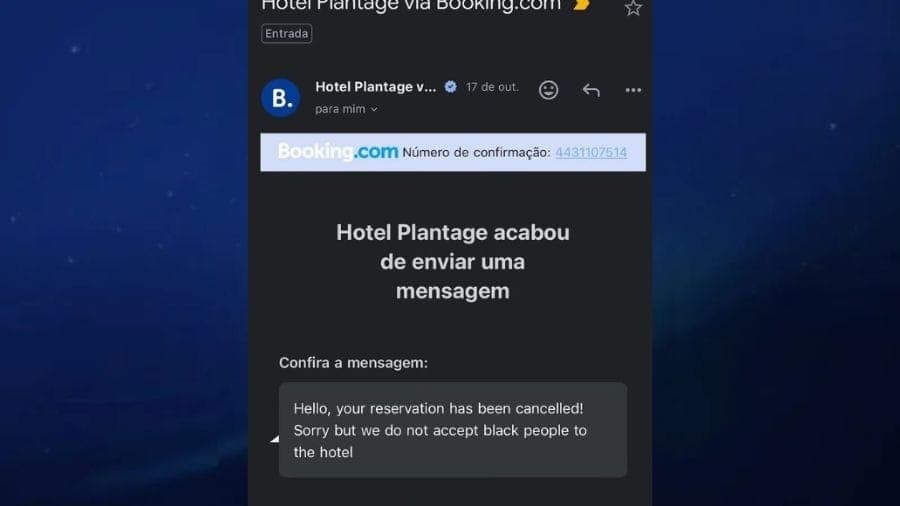Hotel Plantage enviou mensagem racista a artista