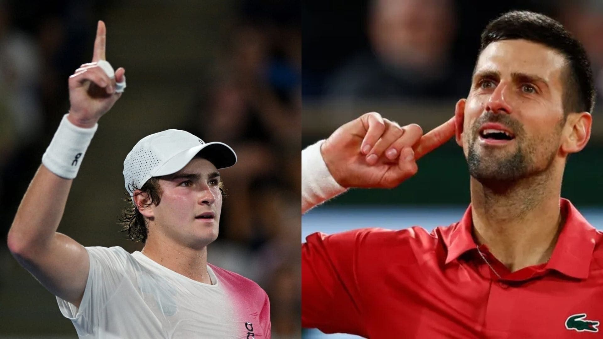 João Fonseca e Novak Djokovic