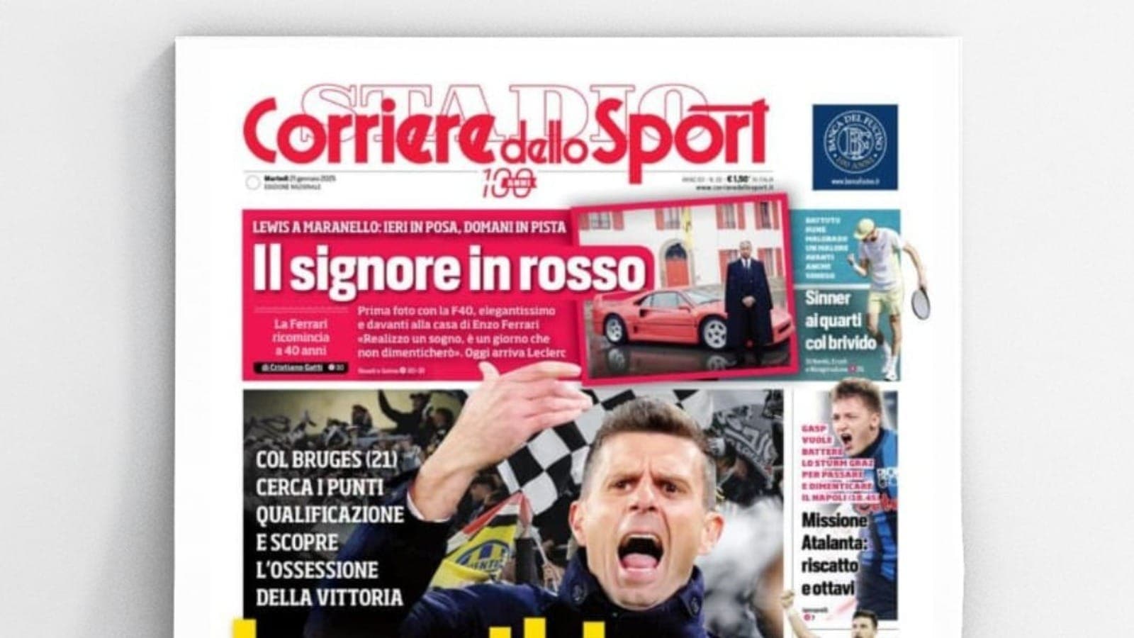 Corriere dello Sport destaca Lewis Hamilton na Ferrari: 'Cavalheiro de vermelho'