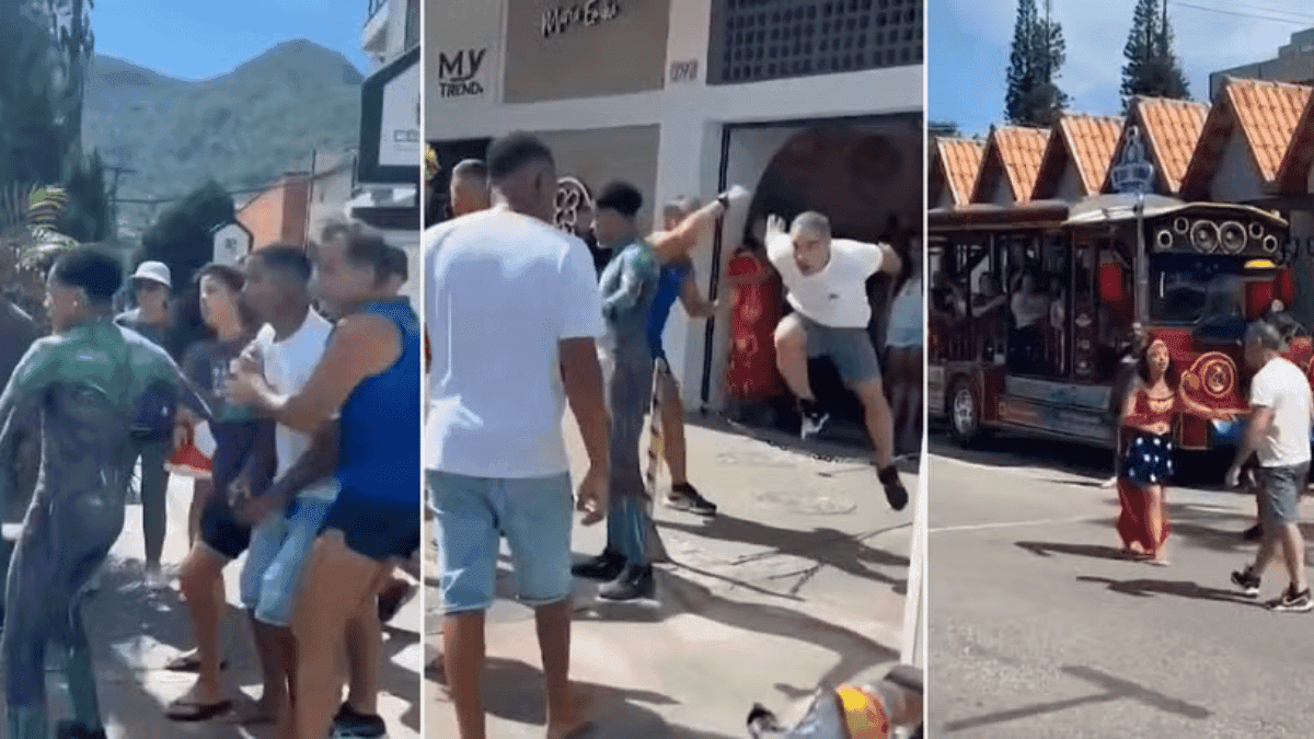 Super-heróis de trenzinho separam briga de rua no interior do Rio