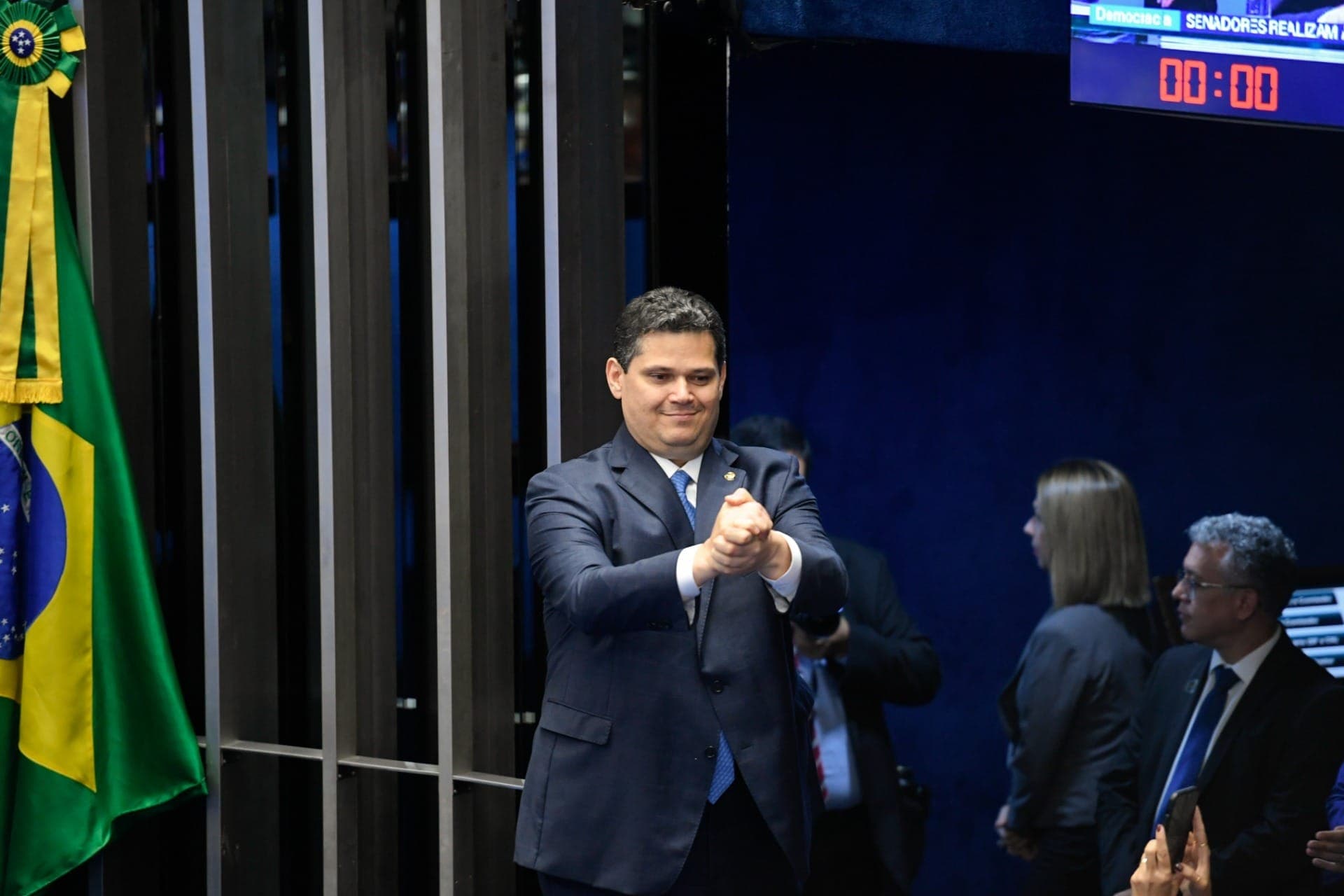 O novo presidente do Senado, Davi Alcolumbre (União-AP).