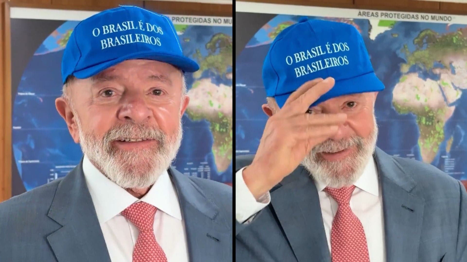 Lula com o boné 'O Brasil é dos brasileiros'