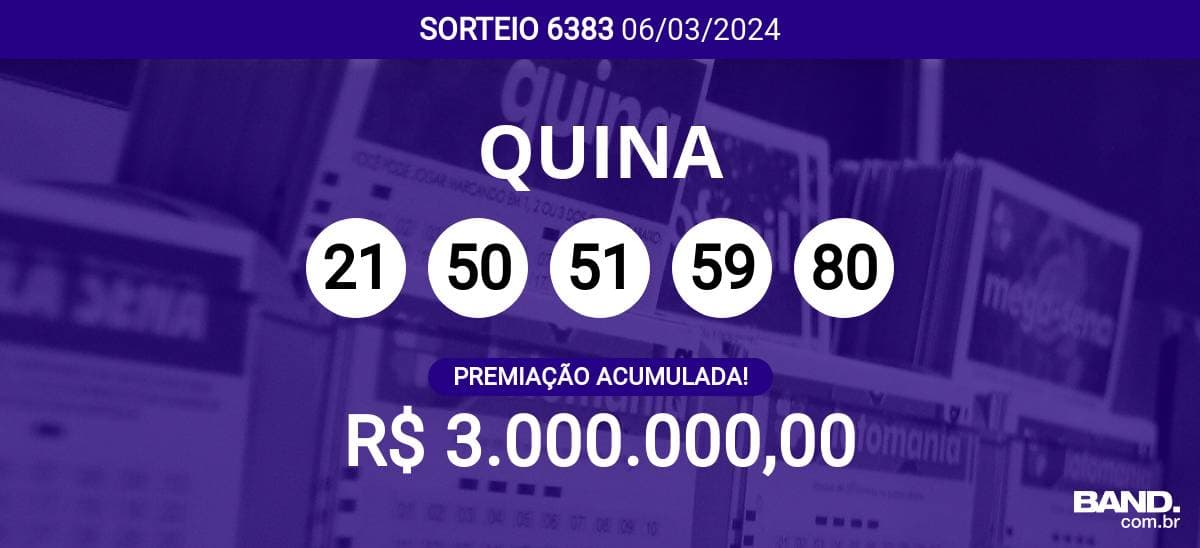 Aposta simples da Quina custa R$ 2,5