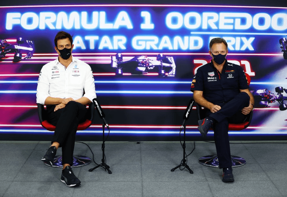 Wolff e Horner: climão entre os chefes de Mercedes e Red Bull no Catar